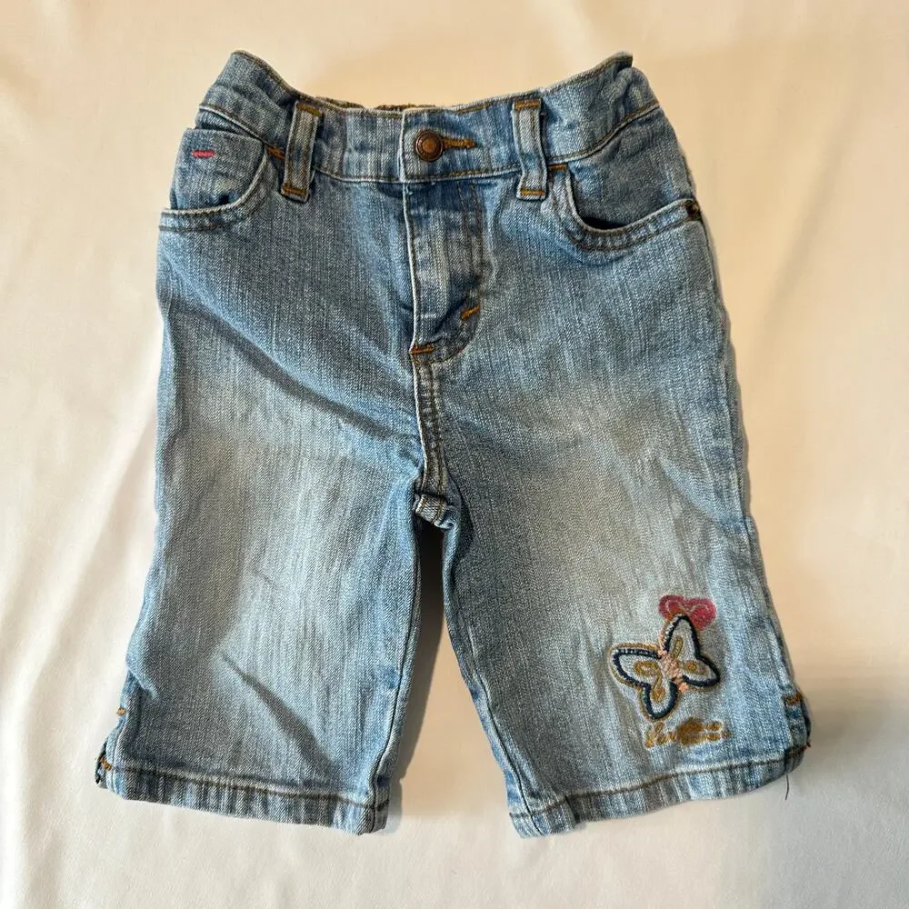 Vintage 2000s Y2K Levi Strauss Denim Butterfly Embroidered Capri Pants Sz 24 mo